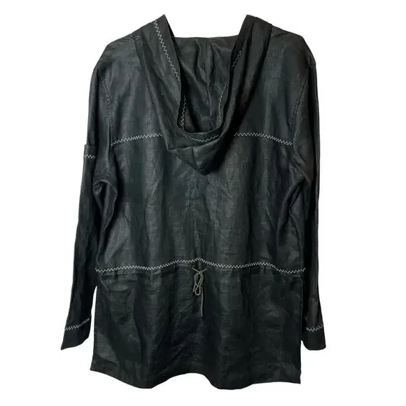 VTG Mureli Collection Women’s M Black Linen Hooded Lagenlook Artsy Jacket Art - Picture 3 of 14
